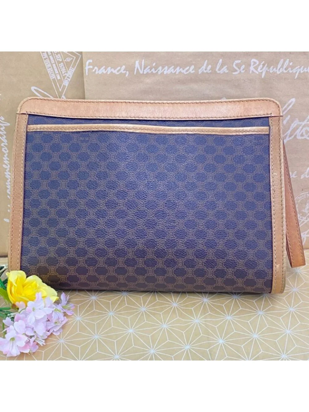 Celine Macadam Pattern Clutch Brown